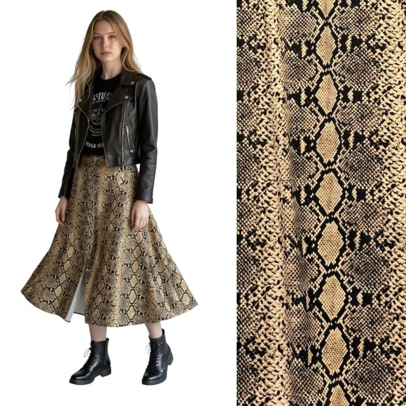 Zara Snake Print Midi Skirt A-Line Grunge Y2K Glamcore Modern Boho Edgy Size M - Picture 1 of 13